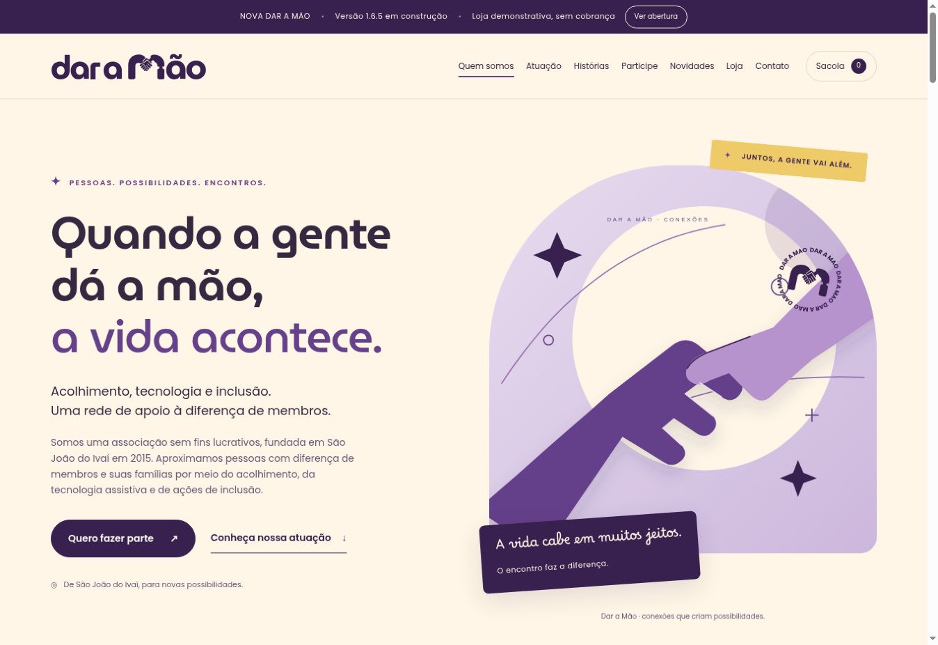 Prévia do novo hero da Dar a Mão: Quando a gente dá a mão, a vida acontece